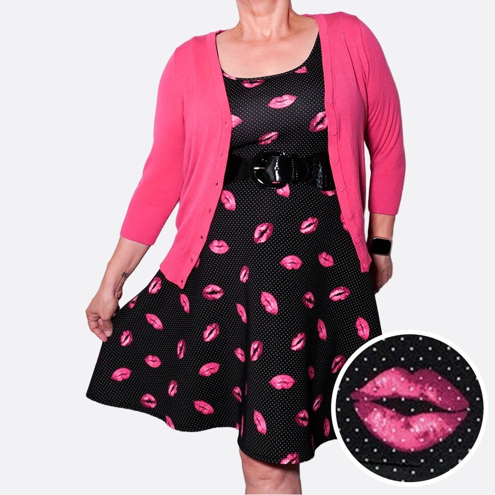Torrid Lip Print Polka‎ Dot Skater Dress Fit & Flare Valentine's Plus Size 0X L